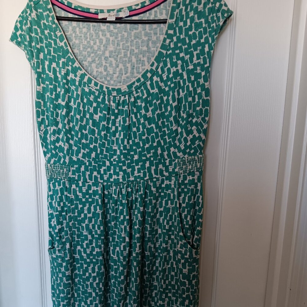 Boden jersey dress size 8L green and cream